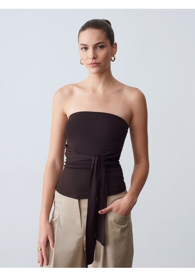 Dilvin 32841 Bağlamalı Bandeau Top-koyu Kahve