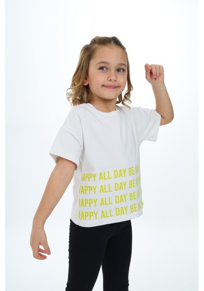 Toontoy Kids Toontoy Kız Çocuk Happy All Day Baskılı Tişört Ekru