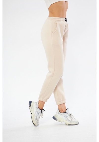 Lesa Wear Yüksel Bel Jogger Şardonlu Eşofman Altı Paçası Lastikli Bej