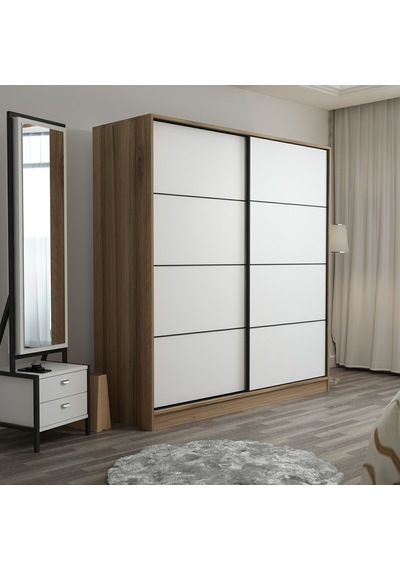 Minarmobilya Minar Kale 2 Kapaklı Sürgülü Dolap 180 Cm - Dore/Beyaz (541417044)