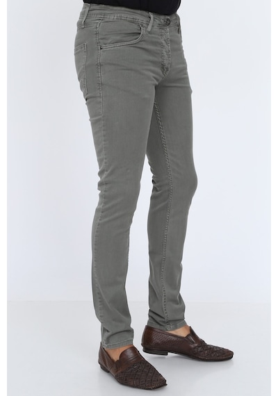 Digital Jeans Dar Kesim Erkek Likralı Açık Gri Kot Pantolo Koyu Gri Açık Gri