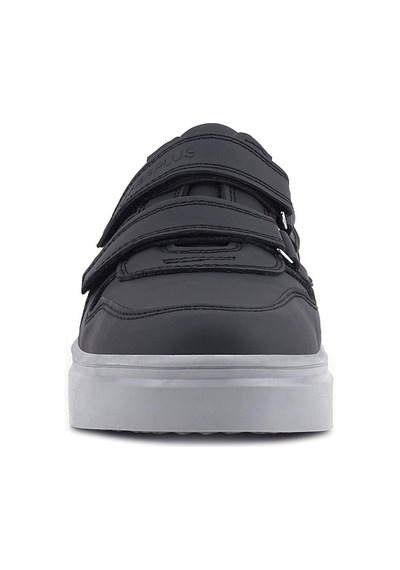 Rakerplus Hakiki Deri Siyah Cilt Gri Tabanlı Cırtlı Erkek Çocuk Sneaker Siyah