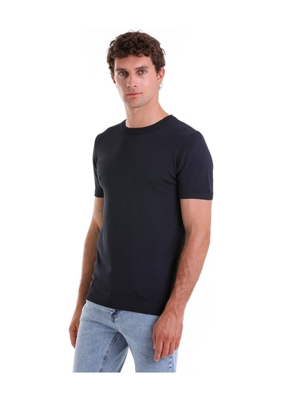 Hatemoğlu Lacivert Regular Fit Bisiklet Yaka Rayon Tişört