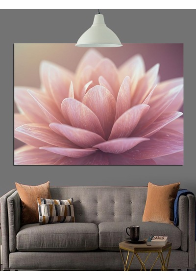 Pembe Lotus Çiçek Dekoratif Kanvas - Mdf Ahşap Tablo