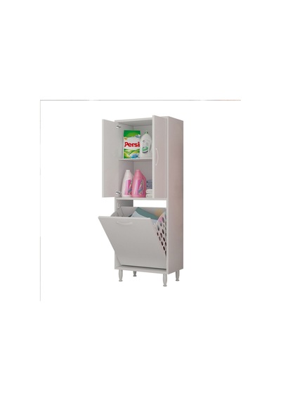 Kirli Sepetli Banyo Dolabı Beyaz