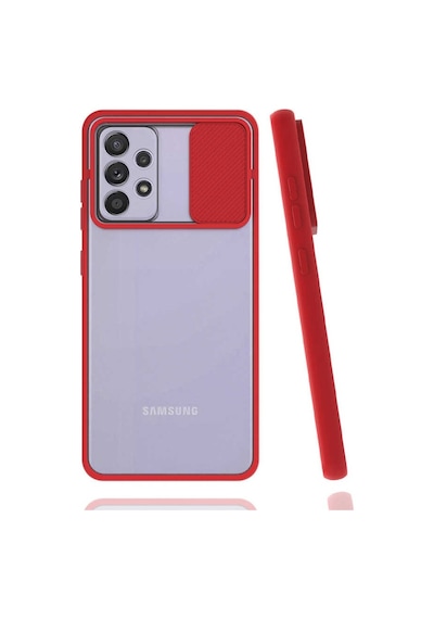 Kilifone - Samsung Uyumlu Galaxy A52 / A52s - Kılıf Slayt Sürgülü Arkası Buzlu Lensi Kapak - Kırmızı