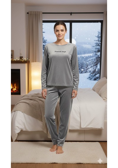 Mihra Kadife Pijama Takımı Gri
