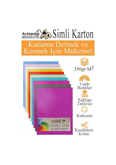 Simli Karton 50x70 Cm 10 Renk 1 Paket 10 Lu Simli Karton Parıltılı Kağıt Anasınıfı Kreş Etkinlik Proje Dekoratif