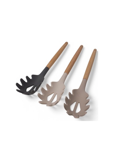 Ayrex Bambu Saplı Silikon Makarna Servis Kaşığı Isıya Dayanıklı, Yapışmaz, 3 Renk Seçenekli, 27cm Uzu