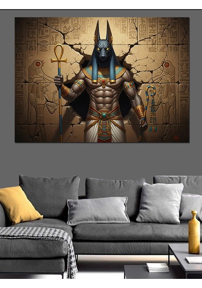 Antik Mısır Tanrısı Anubis Dekoratif Kanvas - Mdf Ahşap Tablo