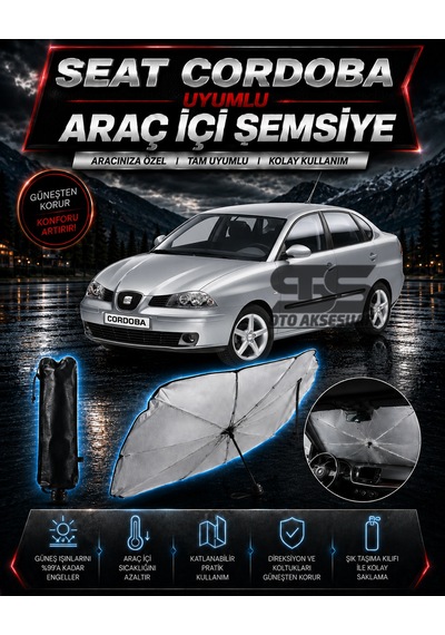 Seat Cordoba Araç Ön Cam Güneşliği Katlanabilir Şemsiye Oto Güneşlik Uv Korumalı Gölgelik Araba Oto Şemsiyesi
