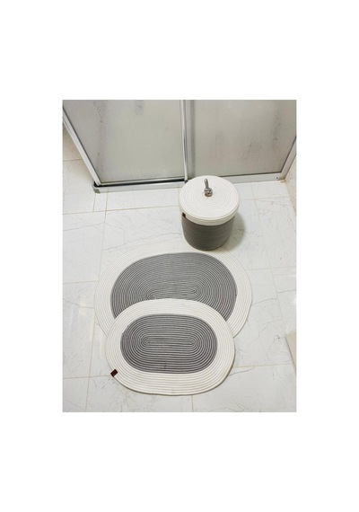 Jüt,hasır, 3 Lü Banyo Paspas Takımı, Bohem Tarzı Banyo Takımı,iskandinav Paspas/sepet Krem Gri Krem Gri