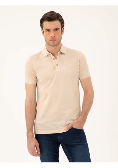 Bej Slim Fit Polo Yaka Merserize T-shirt 15469610
