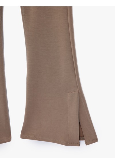 Koton Modal Kumaş Slim Fit Yüksek Bel İspanyol Paça Tayt Pantolon Yırtmaç Detaylı Kahverengi 7wak80020ek Kahve