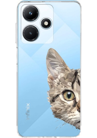 İnfinix Hot 30i Uyumlu Kamera Korumalı Catface Tasarımlı Şeffaf Silikon Kılıf Şeffaf