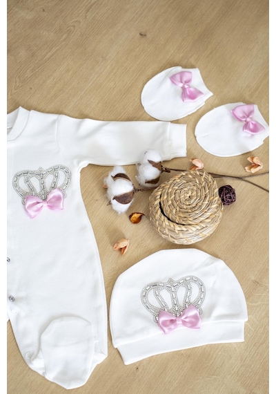 Sitilin Kız Bebek Papyonlu Pembe Taşlı Süslü Tulum Seti 0-3 Ay Stl6372 Pembe