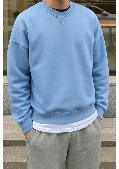Benroma 3 İplik Penye Unisex Sweatshırt Bebe Mavisi
