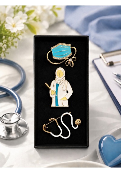 Doktor Temalı Üçlü Broş Seti Hediye Konsept Özel Tasarım 3 Renkli