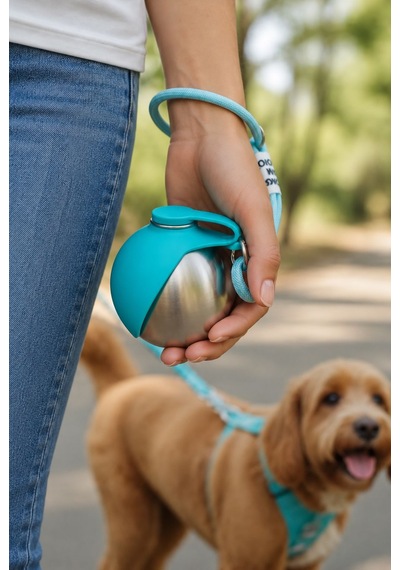 Çelik 350 Ml Mavi Taşınabilir Askılı Kedi Ve Köpek Seyahat Su Kabı Mt330