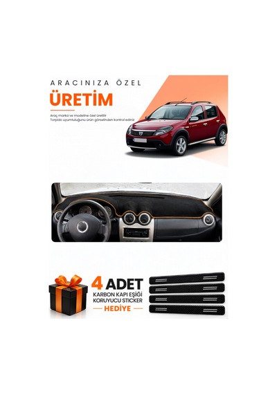 Dacıa Sandero 2010-2015 Uyumlu Torpido Koruma Örtüsü Oto Kılıfı - Siyah Kahverengi