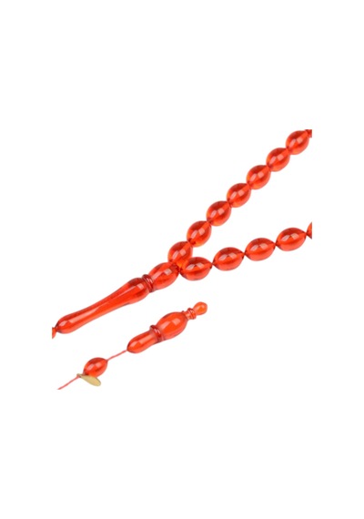 Arpa Kesim 11x8 Mm İmzalı Ateş Kehribar Sistem Püsküllü Tesbih Kırmızı