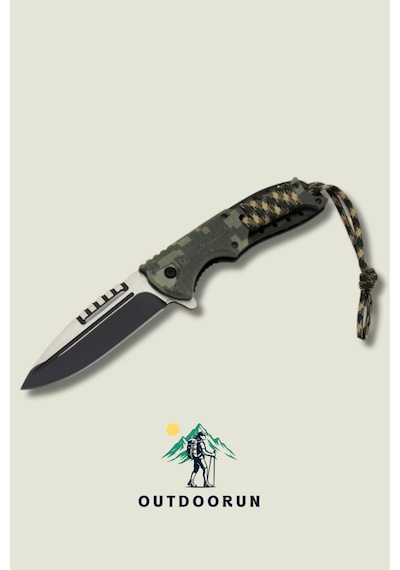Yeşil Örme İpli Kevlar Kamp Çakı - 21 Cm Koyu Yeşil