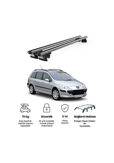 Venüs Peugeot 307 Station Wagon 2001-2008 Uyumlu Gri Ara Atkı Port Bagaj Tavan Barı