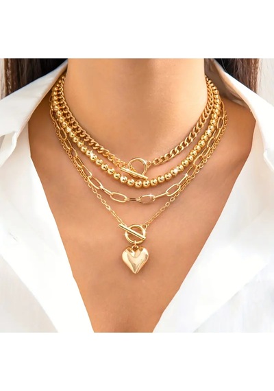 Girift Vintage Clam 4 Adet Gold Kolye Seti Gold