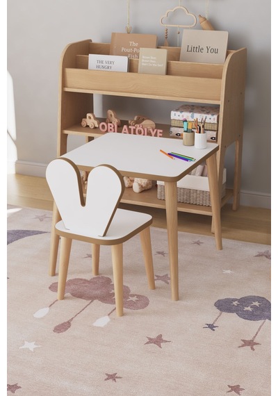 Çocuk Oyun Aktivite Masası 45x45 Cm Çocuk Çalışma Masası Masa Sandalye Seti Çok Renkli