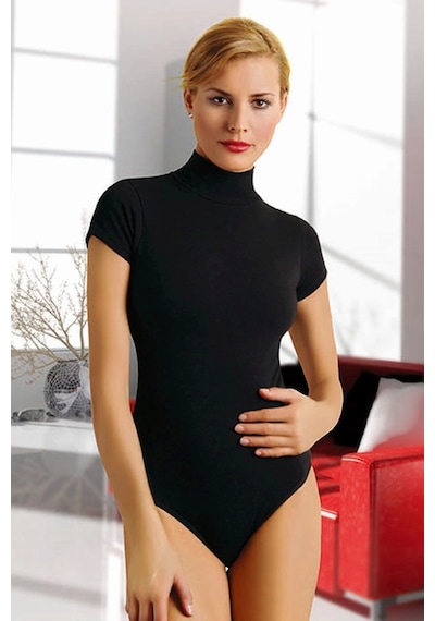 Fevien Balıkçı Yaka Kısa Kollu Body 4056 Siyah