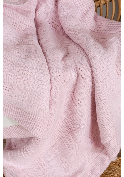 Toffy Toz Pembe Çizgili Örgü Bebek Battaniyesi 100x100 Pembe