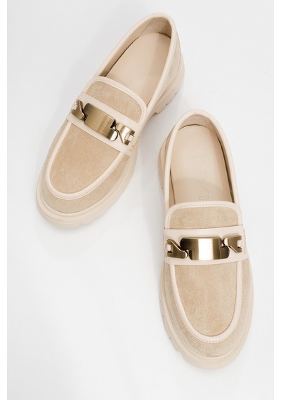 Luvishoes Luvi Shoes Pray Bej Süet Tokalı Kadın Loafer Ayakkabı Bej