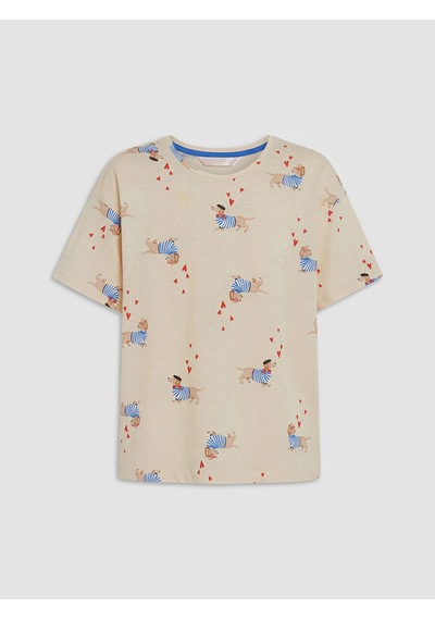 Lcw Dream Bej Köpek Baskılı Kadın Şortlu Pijama Takımı