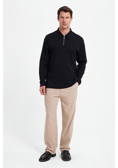 Tudors Erkek Relax Fit Rahat Kesim %100 Pamuk Yarım Fermuarlı Polo Yaka İnterlok Siyah Sweatshirt-42170 Siyah Tudors Erkek Relax Fit Rahat Kesim %100 Pamuk Yarım Fermuarlı Polo Yaka İnterlok Siyah Sweatshirt-42170 Siyah