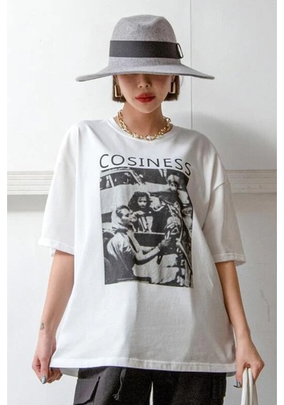 Startmore Kadın Beyaz Cosinessoversize T-shirt