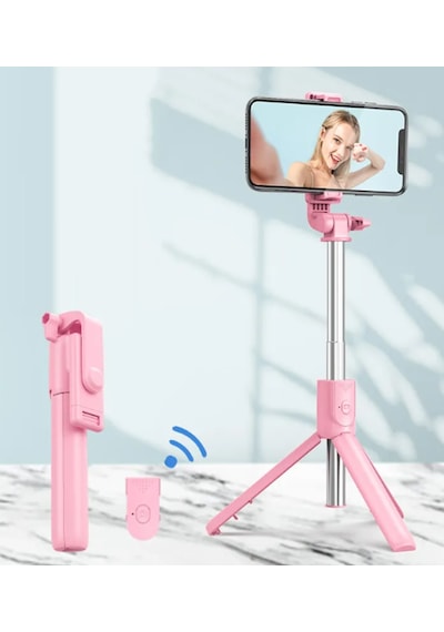 S03 Led Işıklı Tripod Bluetooth Kumandalı 3in1 Selfie - Pembe
