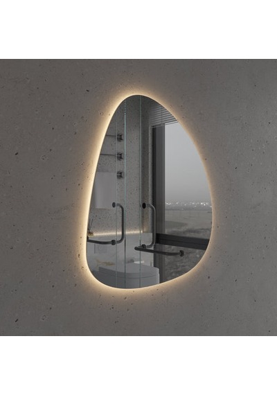 90x105 Cm Asimetrik Led Işıklı Modern Ayna Touch Sensörlü, Dimmer Özellikli Günışığı 3000k 6 Boyut Sarı