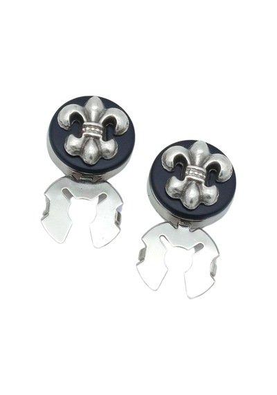 Fleur De Lis Figürlü Geçmeli Kol Düğmesi Ve Kravat İğnesi Seti Gümüş