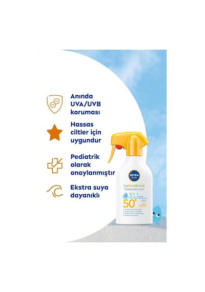 Nivea Baby Suya Dayanıklı Hassas Güneş Koruması SPF50 Bebek ve Çocuklar İçin Güneş Spreyi 270 ML
