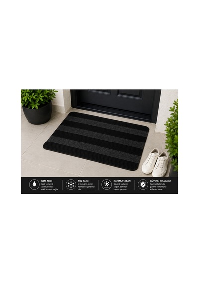 Delta Cc002a Siyah Kaymaz Taban Nem Alıcı Toz Alıcı Kapı Önü Paspası Uv Dayanıklı 45x70 Cm