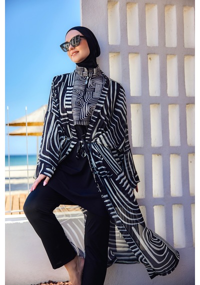 Remsa Labire Desenli Şifon Kimono Pareo Rms-rp032-26 Siyah