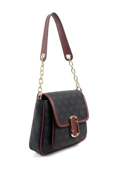 Silver Polo Sp1147 Kadın Omuz Çantası Monogram Siyah-bordo
