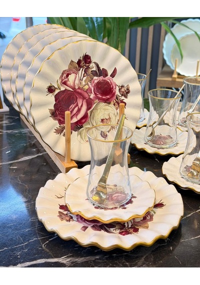 18 Parça Modern Fold Rose Pasta Çay Saati Seti-5558 Beyaz