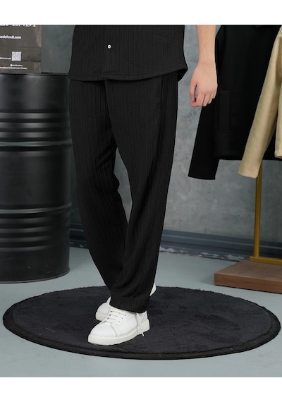 Modefendi Örgülü Model Baggy Kesim Jogger İpli Pantolon Siyah