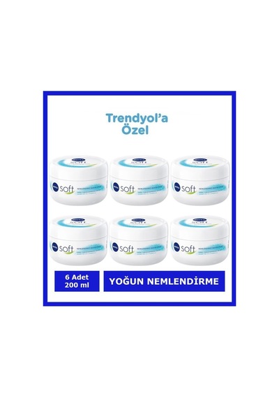 Nemlendirici Soft Bakım Kremi , El Yüz Vücut, Besleyici, Jojoba Yağı, E Vitamini 200 Ml 6 Adet