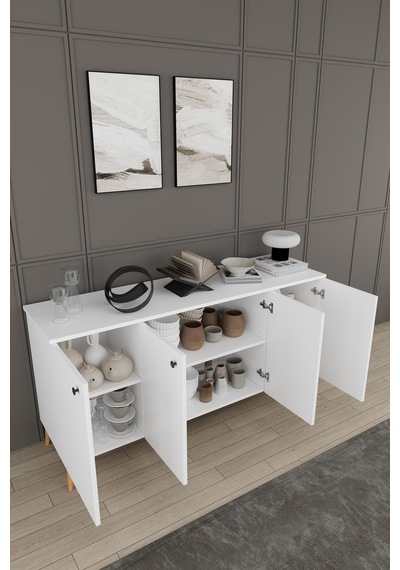 Lüks Yemek Odası Takımı 3 Parça %100 Mdf Konsol Yemek Masası Tv Ünitesi Yt03 Beyaz