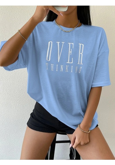 Over Thinking T-shirt - Bebe Mavisi Baskılı Oversize Bisiklet Yaka Kısa Kol Tişört Bebe Mavisi Over Thinking T-shirt - Bebe Mavisi Baskılı Oversize Bisiklet Yaka Kısa Kol Tişört Bebe Mavisi