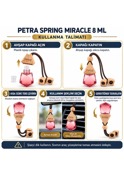 Miracle 8 Ml Klipsli Ve Ahşap İpli Cam Şişe Araç Kokusu Araç Kokusu, Oto Kokusu, Araba Kokusu, Asma Koku Araç Ortam Kokusu