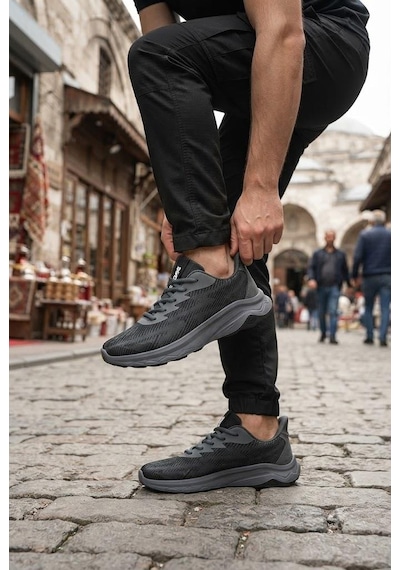 Scooter M2010 Rahat Tekstil Sneaker Erkek Ayakkabı Siyah - Füme