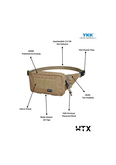Utx Grovuxa Çöl Rengi Çok Bölmeli Unisex Outdoor Bel Ve Omuz Çantası Bej